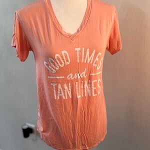 Coral Graphic V-Neck Soft Tee - "Good Times and Tan Lines"